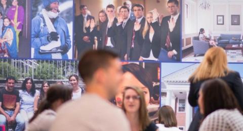 Collage of photos of the UNH Franklin Pierce campus with students in foreground